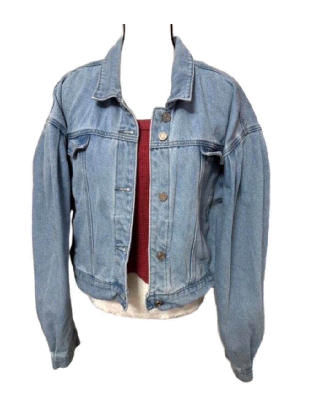 Missguided Boxy Light Blue Button Up Crop Denim Jacket Plus Size 14 #2429
